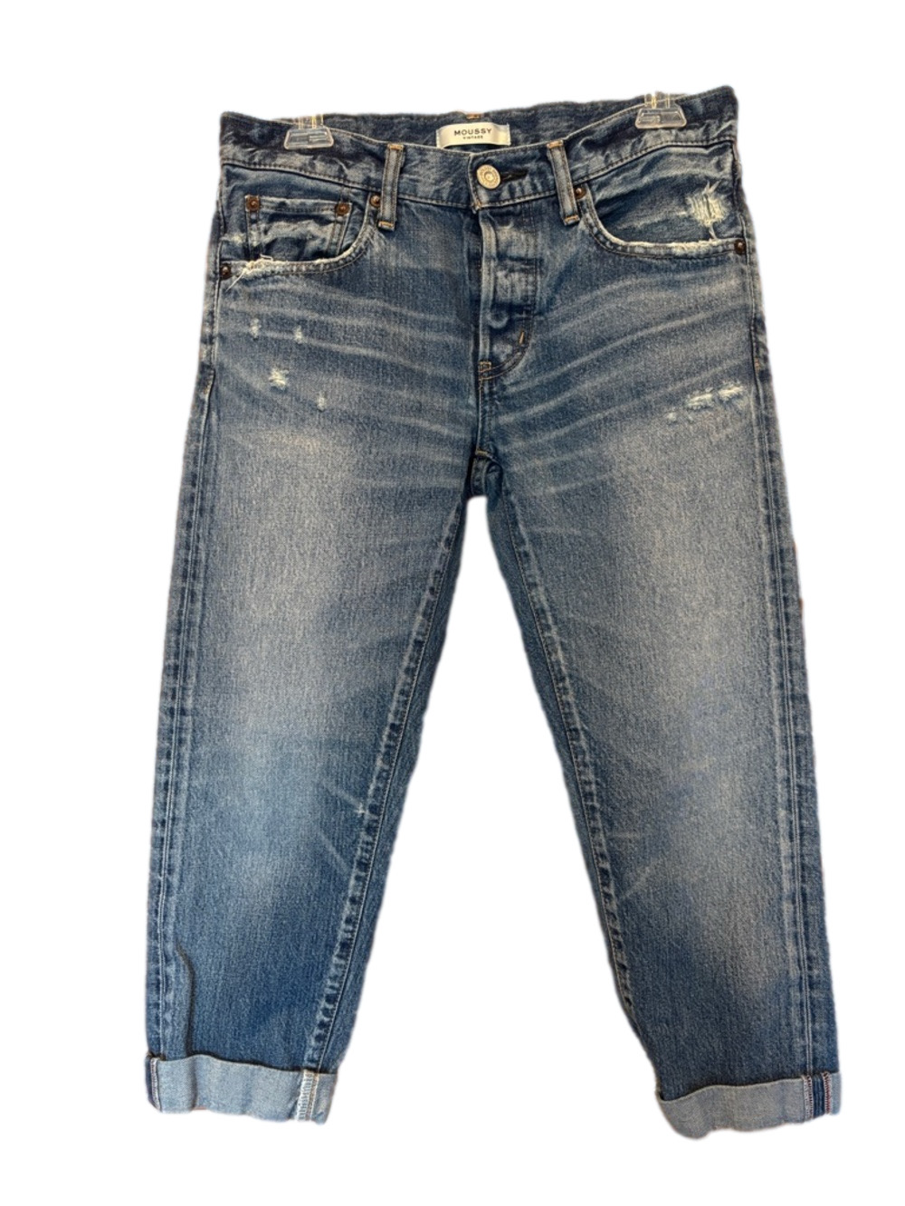Moussy Vintage Medium Wash Straight Leg Button-Fly Cuffed Cropped Jeans Size 27